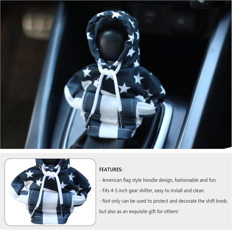 Stacool Car Gear Shift Cover with US Flag Design,Fashionable Gear Shift Hoodie for Shifter Knobs,Universal Car Interior Accessories Funny Car Shift Knob Cover for Cars Trucks SUVs (Black White/U+D) - Image 3